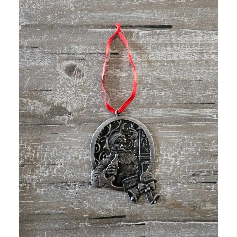 2005 Limited Edition Coca-Cola Santa Claus Christmas Ornament Metal Red Ribbon